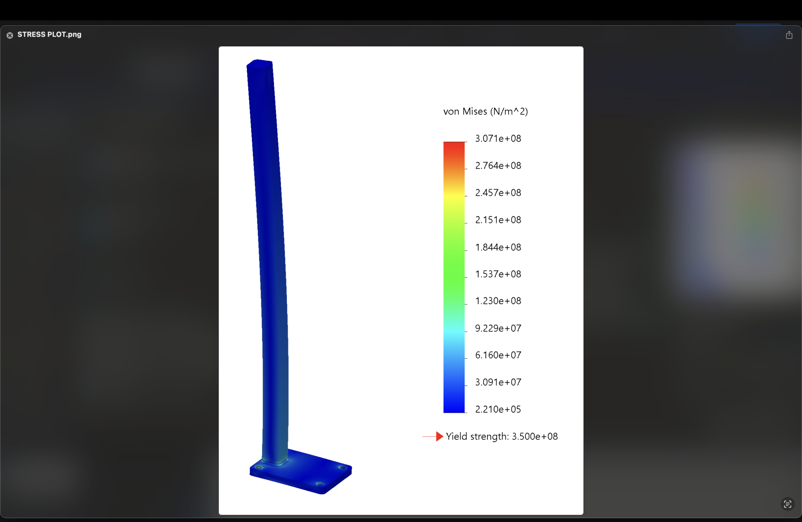 FEA von Mises stress plot on steel column showing yield strength analysis for LED mounting structure